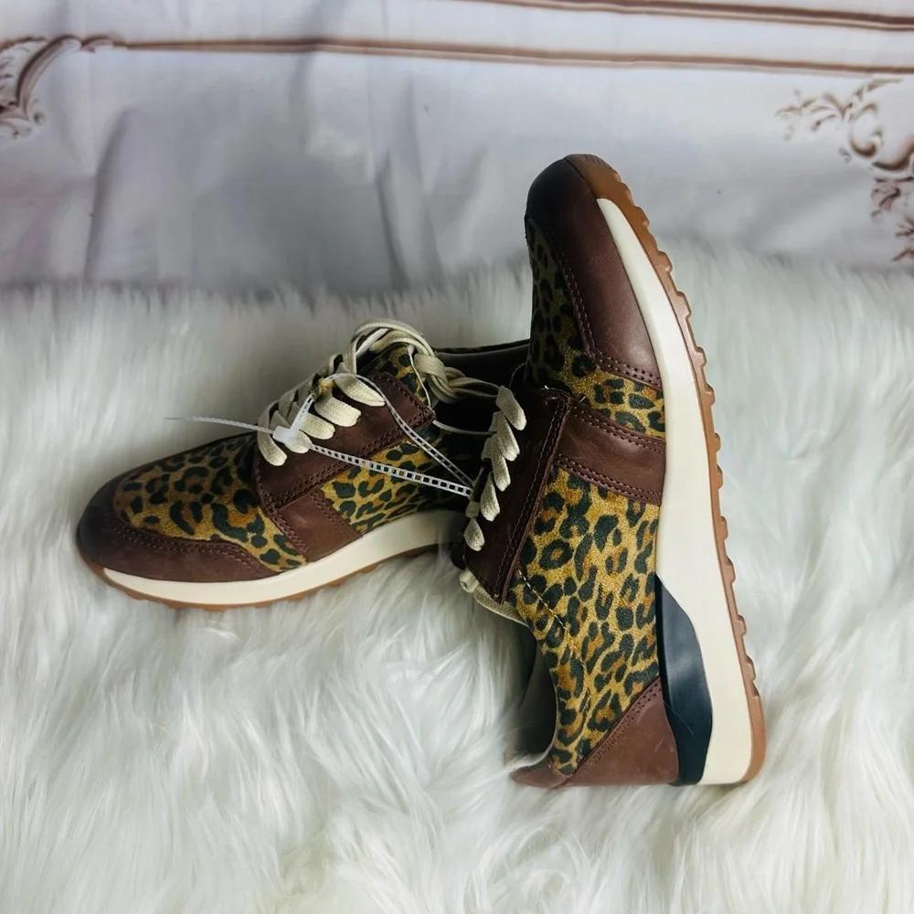 Leopard Print Brown Casual Sneakers with Cream Laces - Women - Picture 4 of 8